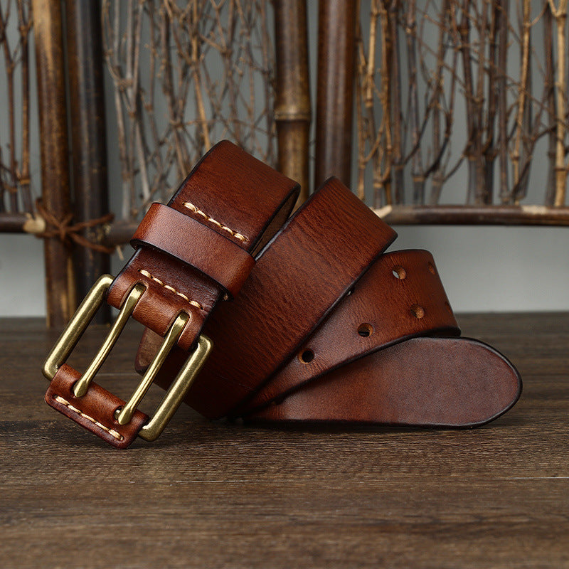 Men's Leather Belt Double Pin Buckle - Neon North Clothing