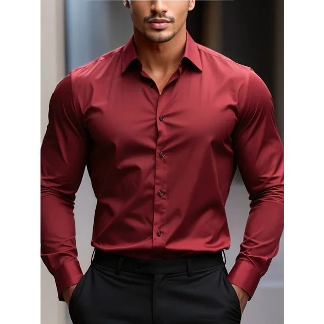 Artificial Silk Men's Casual Shirt - Solid Color Regular Fit Smart Casual Wear