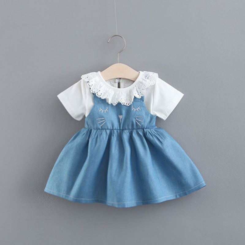 Rabbit Ears Denim Skirt - Stylish Fake Two-Piece Design