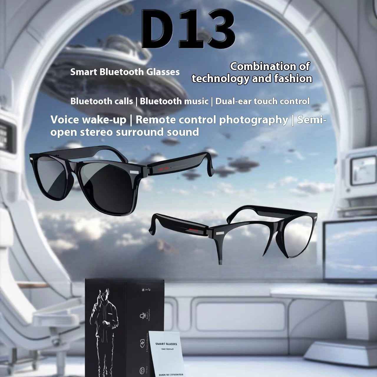 AI Bluetooth Smart Glasses with Binaural Touch Control - D13 Model