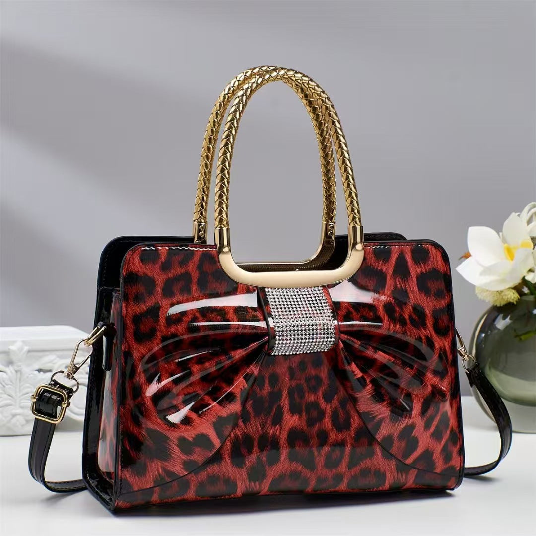Hot-stone Embellished  Versatile Chic Leopard-print Womens Bag