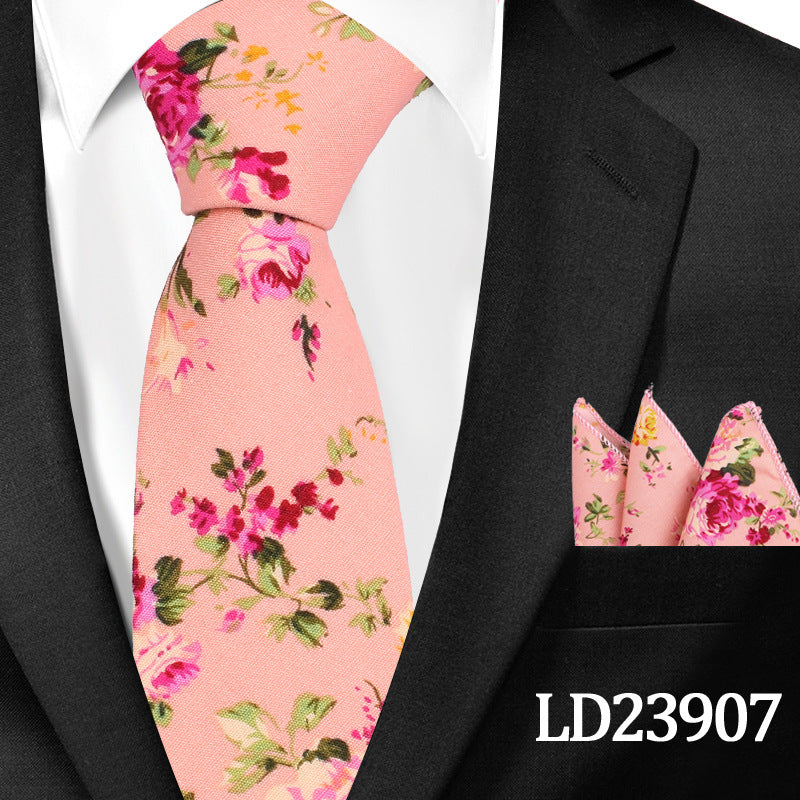 Casual Floral Pocket Square Set - Cotton Floral Print 6cm Tie Pocket Square 2 Piece Set - Neon North Clothing
