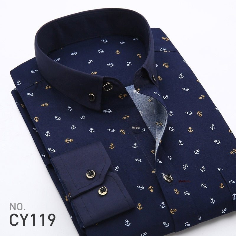 Men's Printed Dress Shirt with Angled Cuffs and Long Sleeves - Neon North Clothing