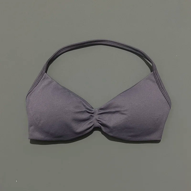 Strappy Backless Yoga Gym Bra with Push-up Removable Cups - Neon North Clothing