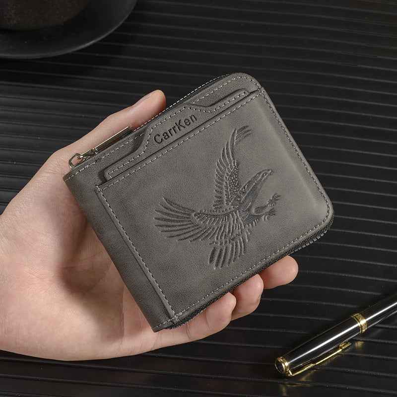 Short Retro Embossed Wallet for Men - Horizontal Design