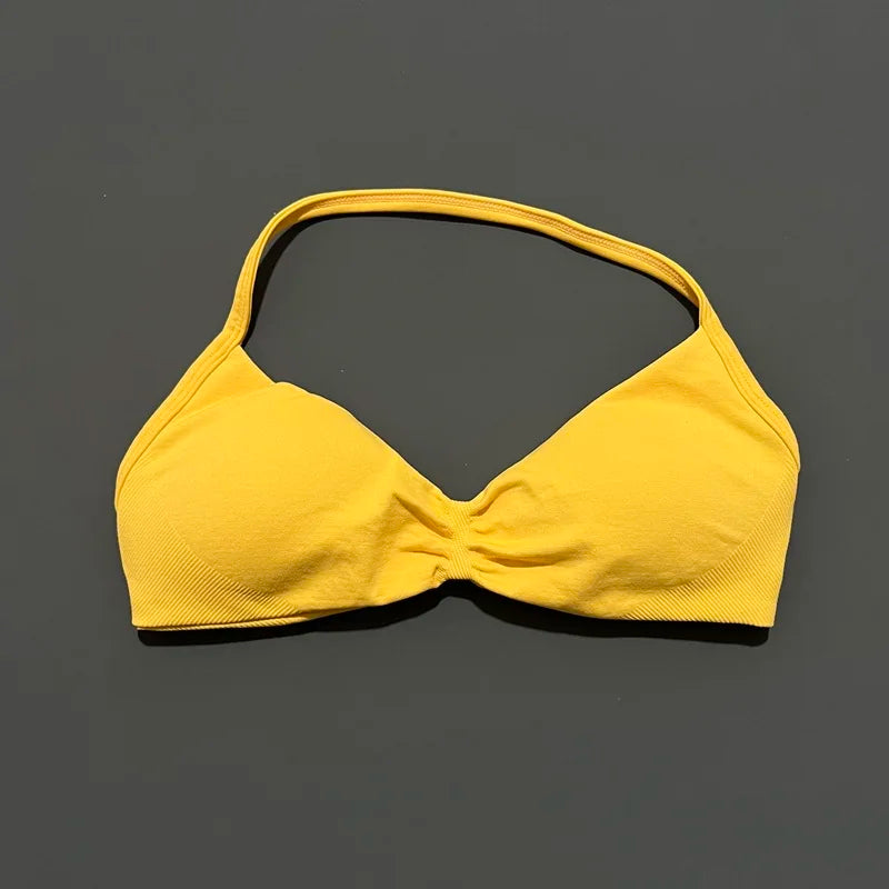 Strappy Backless Yoga Gym Bra with Push-up Removable Cups - Neon North Clothing