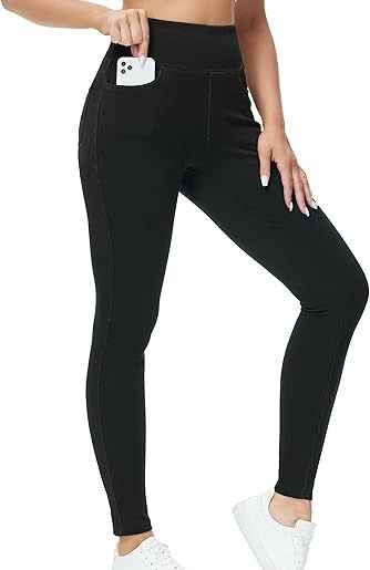 High-waisted Denim Pants with Two Pockets - Faux Denim Style