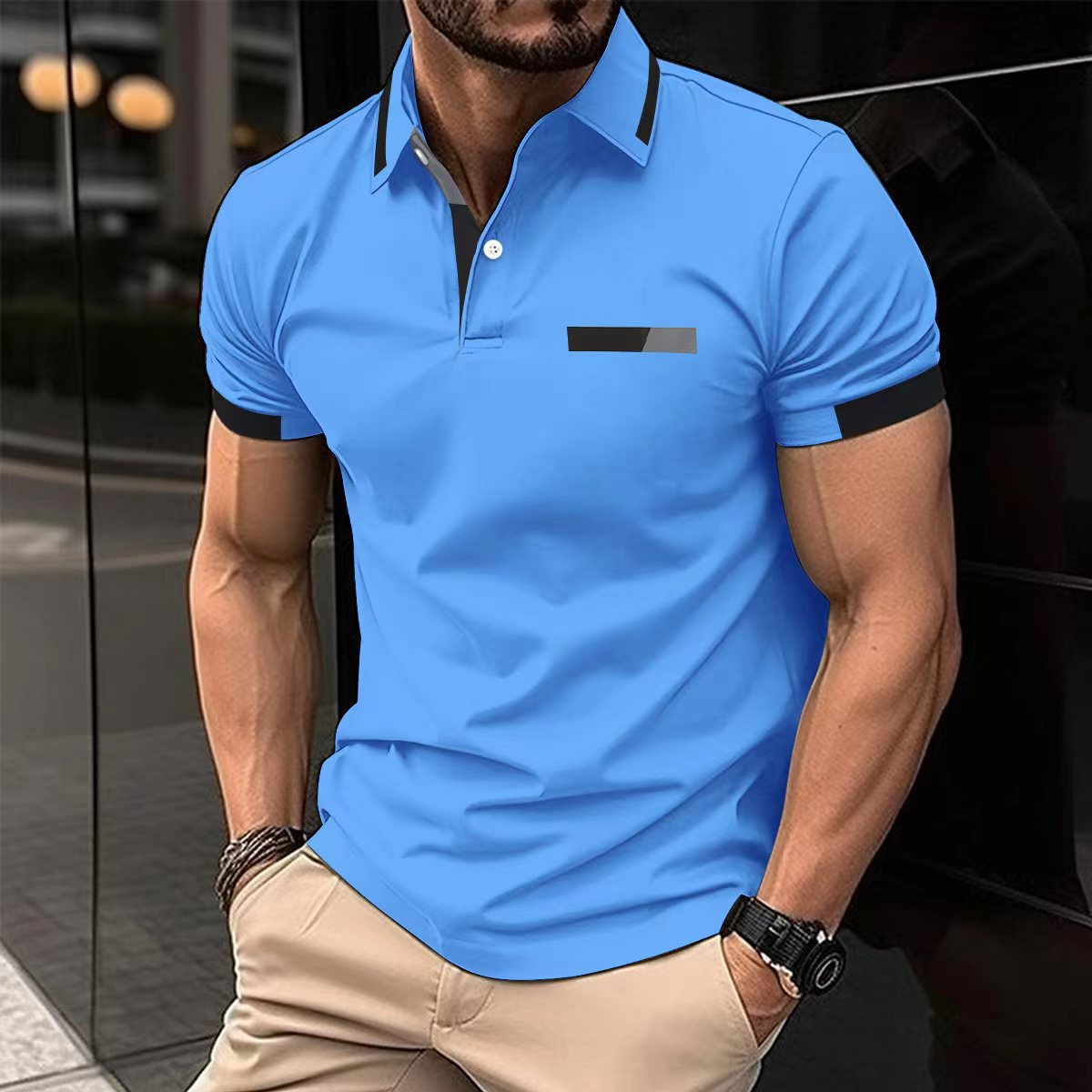 Faux Pocket Lapel Polo Shirt for Business Casual Style - Neon North Clothing