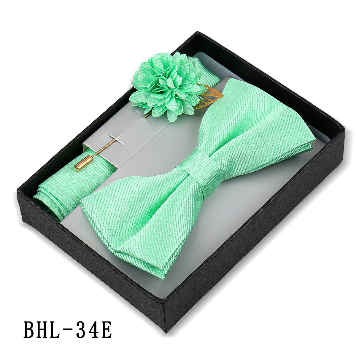 Men's Bow Tie Pocket Square Set with Brooch - Solid Color Elegance - Neon North Clothing
