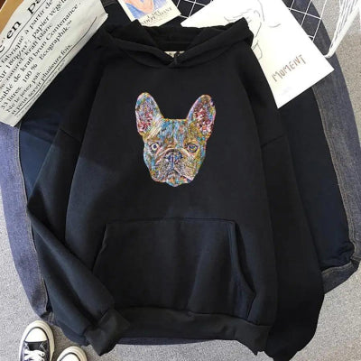 Drop-shoulder Bull Dog Hoodie Sweater for Ultimate Comfort