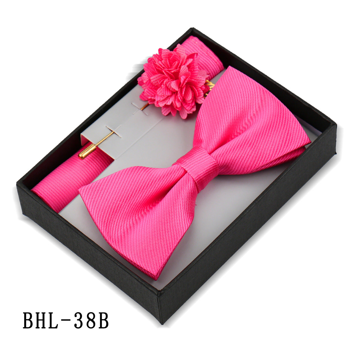 Men's Bow Tie Pocket Square Set with Brooch - Solid Color Elegance - Neon North Clothing