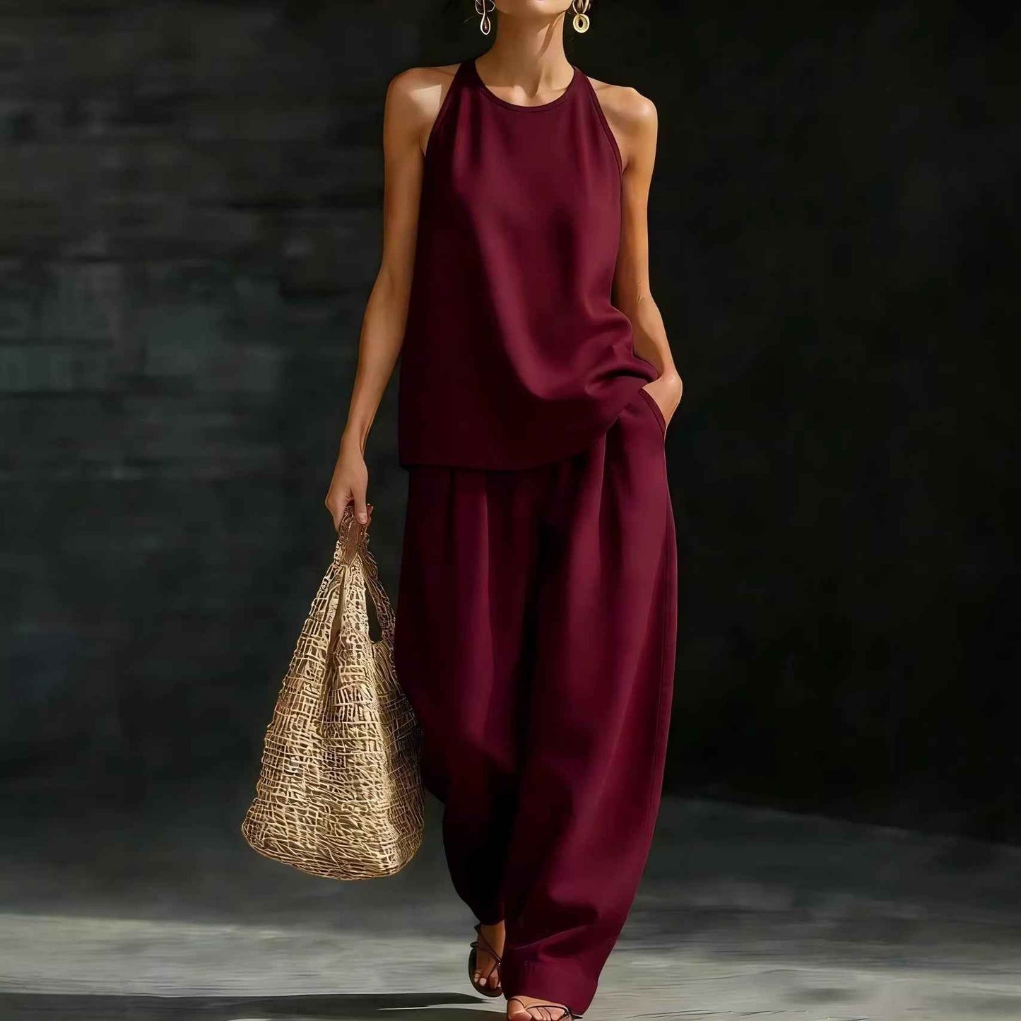 New Womens Sleeveless Casual Set - Fashionable Crew-Neck Design