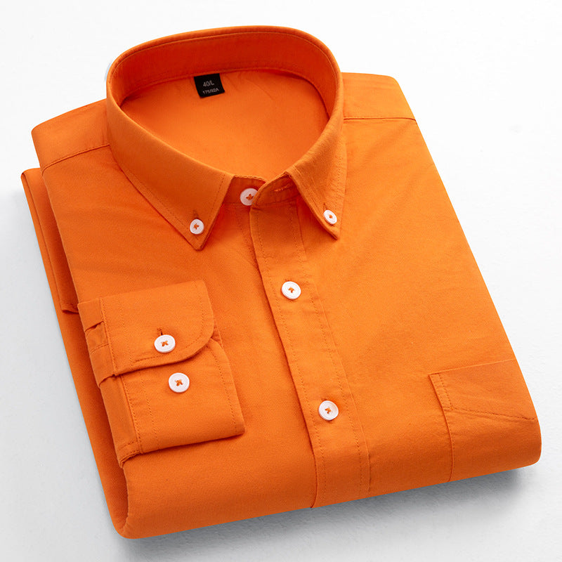 Mens Breathable Oxford Shirt - Pure Cotton Solid-Color Slim Fit