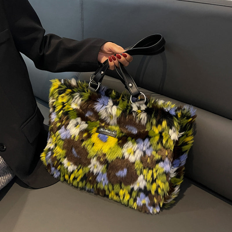 Women's Floral Handbag - Trendy Plush Shoulder Bag for Stylish Women