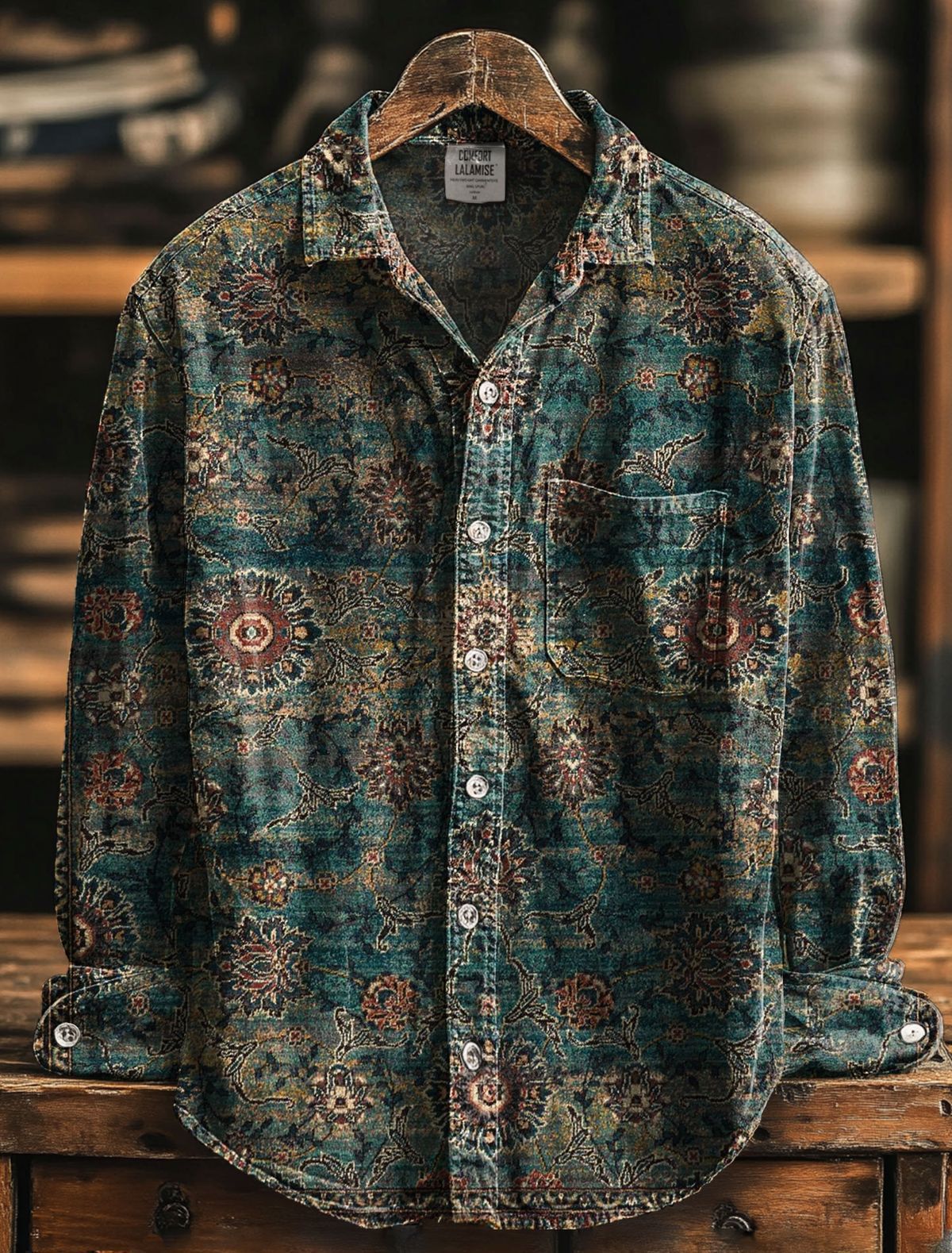 Retro Floral Long-Sleeve Shirt for Men – Casual American-Style Loose-Fitting Print
