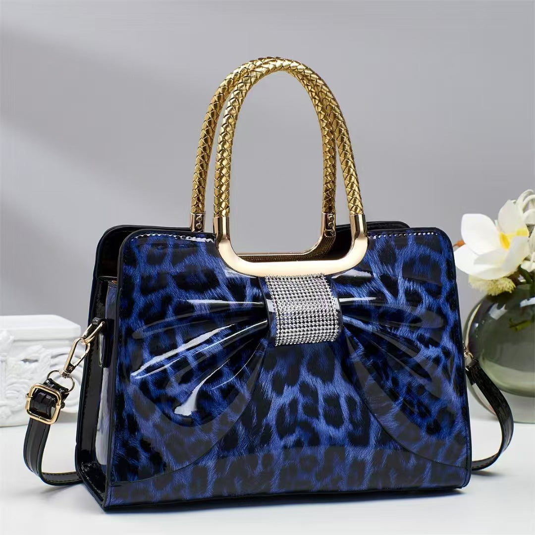 Hot-stone Embellished  Versatile Chic Leopard-print Womens Bag