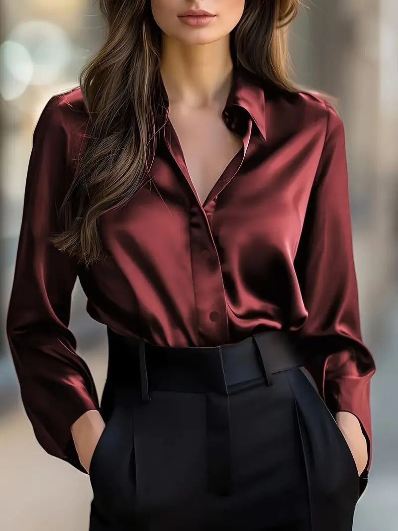 Elegant Satin Blouse with Long Sleeves - Ideal for Any Occasion