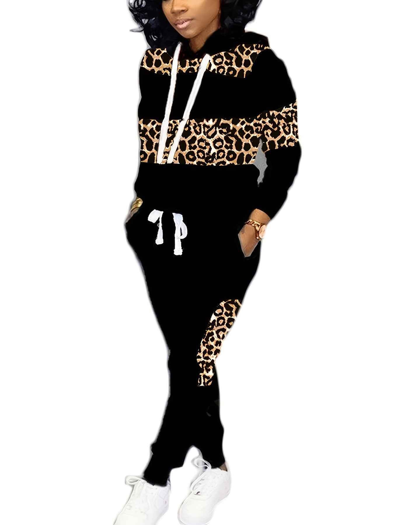 Women's Leopard-Print Pantsuit: Casual Street-Style Long-Sleeve Design