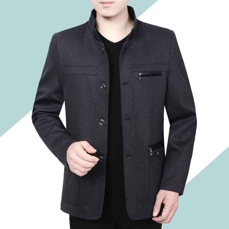 Men's Casual Loose Jacket with Thin Stand-Up Collar