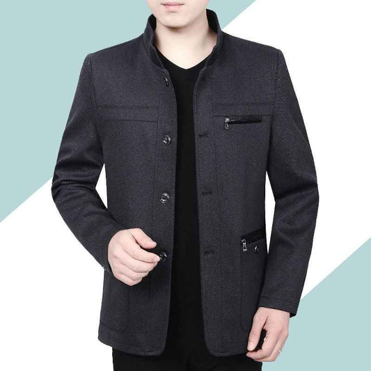 Men's Casual Loose Jacket with Thin Stand-Up Collar