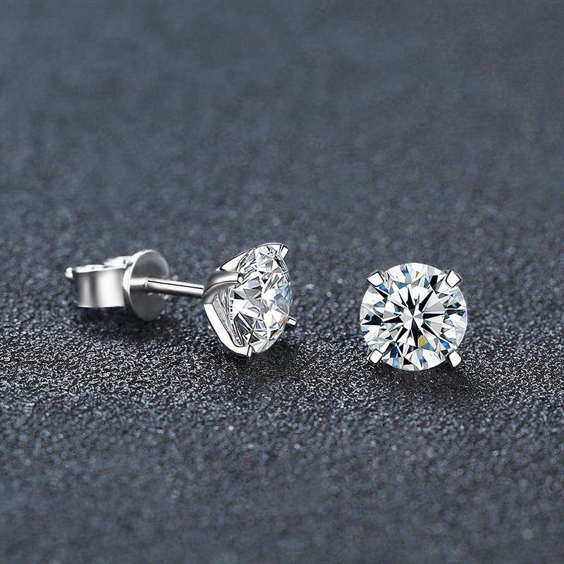 Classic Four Claw Moissanite Stud Earrings in Sterling Silver Gold Plated