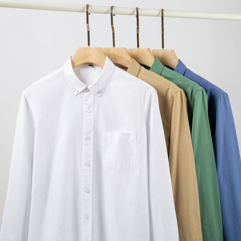 Mens Breathable Oxford Shirt - Pure Cotton Solid-Color Slim Fit