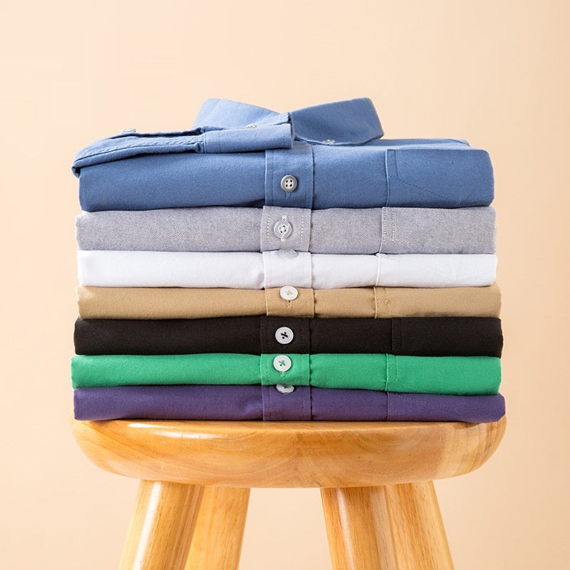 Mens Breathable Oxford Shirt - Pure Cotton Solid-Color Slim Fit