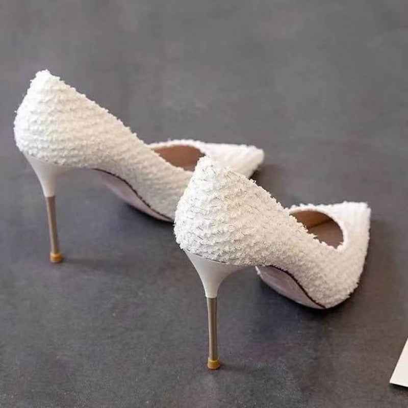 New White High Heel Stiletto Shoes for Women - Pointed Toe Elegance