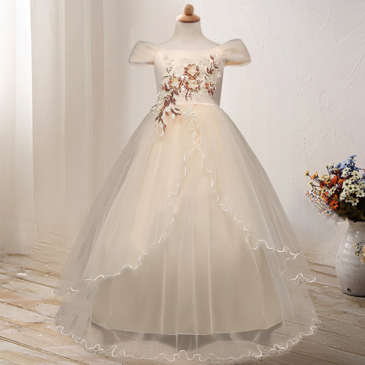 One-shoulder Flower Dress for Princesses