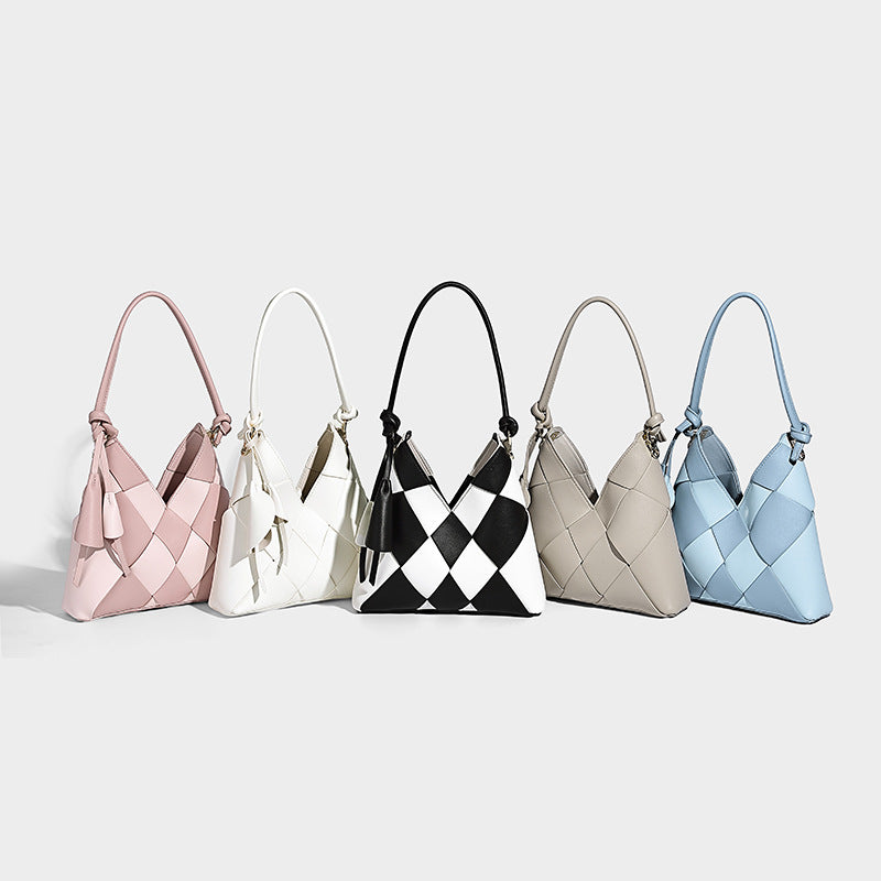 Niche Woven Patchwork Bag With Large Capacity