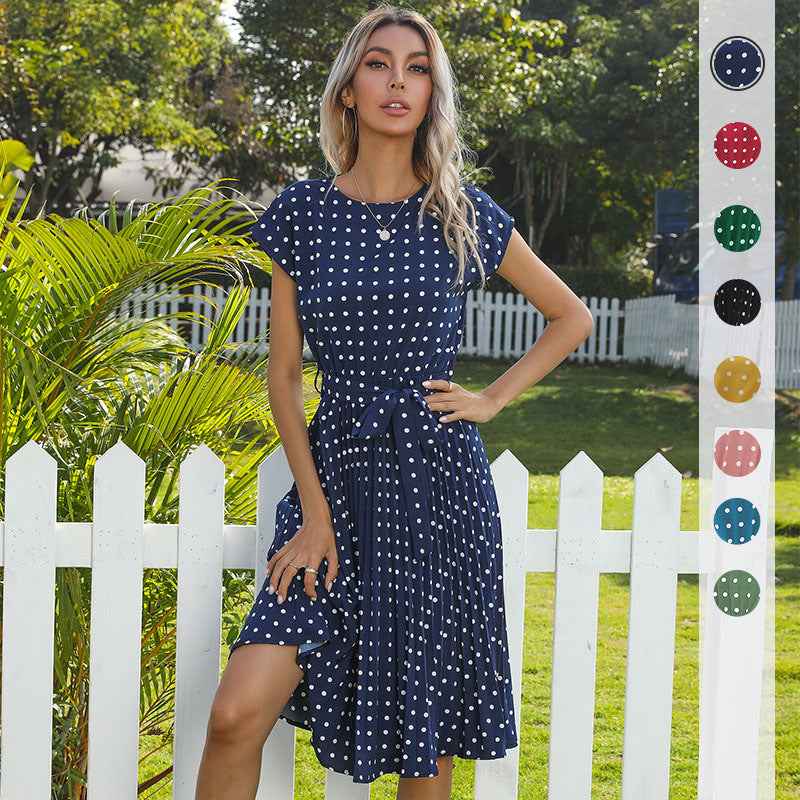 Elegant Polka Dot Midi Dress for Women - Short Sleeve and Stylish