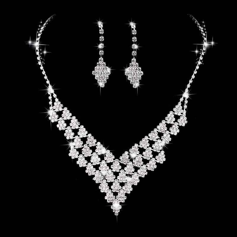 Diamond-shaped Jewelry Set: Necklace, Bracelet, and Earrings for Women