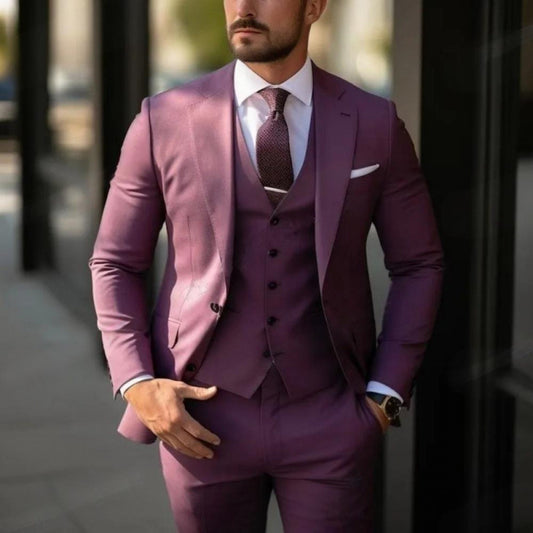 Mens Stylish Three-Piece Suit in Solid Colors for a Sophisticated Vibe