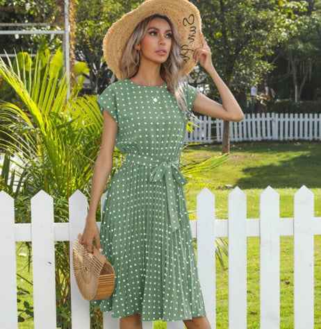 Elegant Polka Dot Midi Dress for Women - Short Sleeve and Stylish