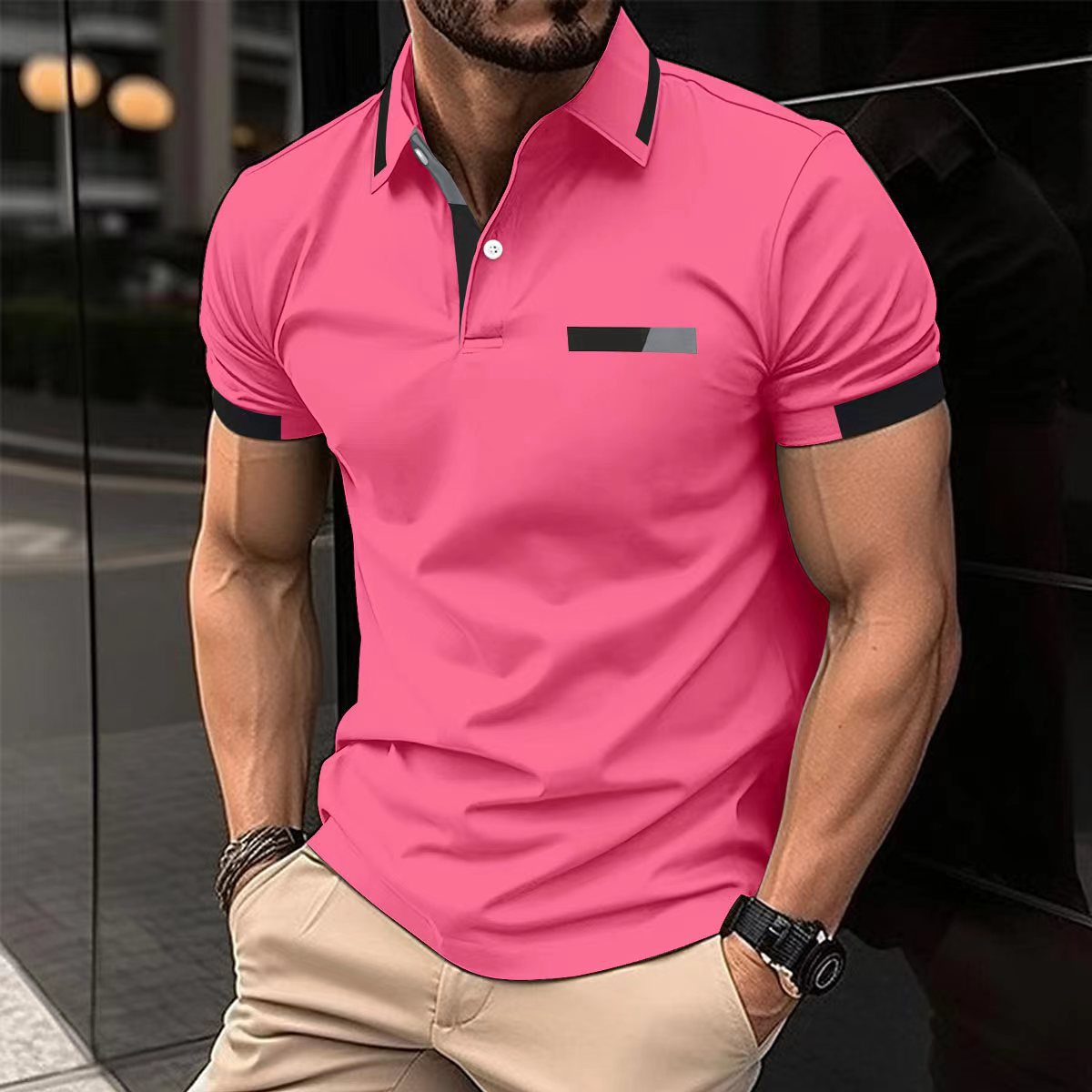 Faux Pocket Lapel Polo Shirt for Business Casual Style - Neon North Clothing