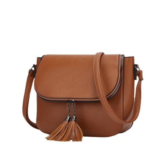 Fashionable Flip-top Saddle Bag With Tassels