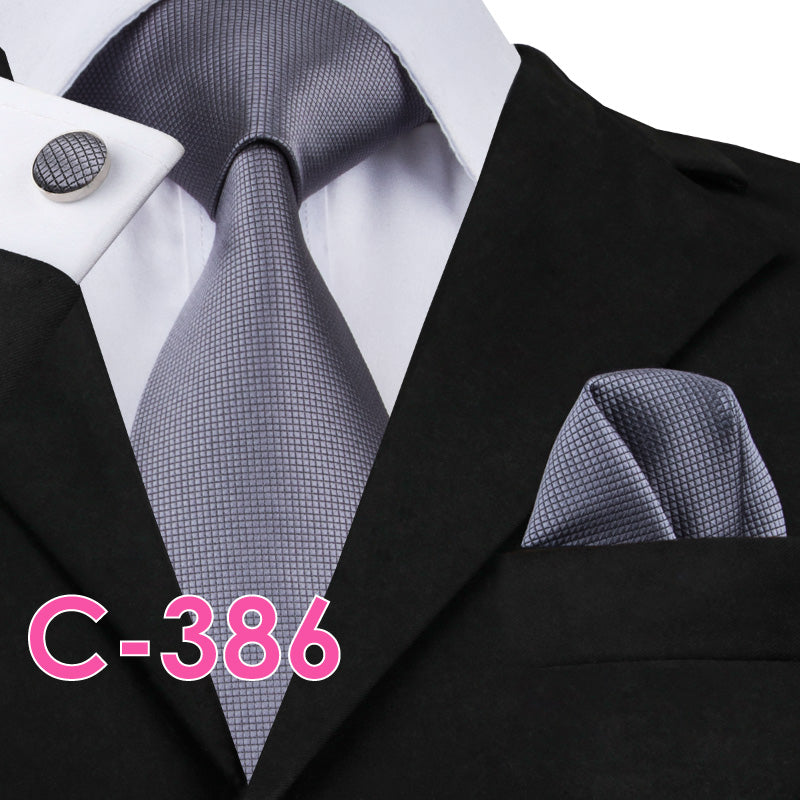 Solid Color Tie and Hankie Set - Ribbed Collar Elegance