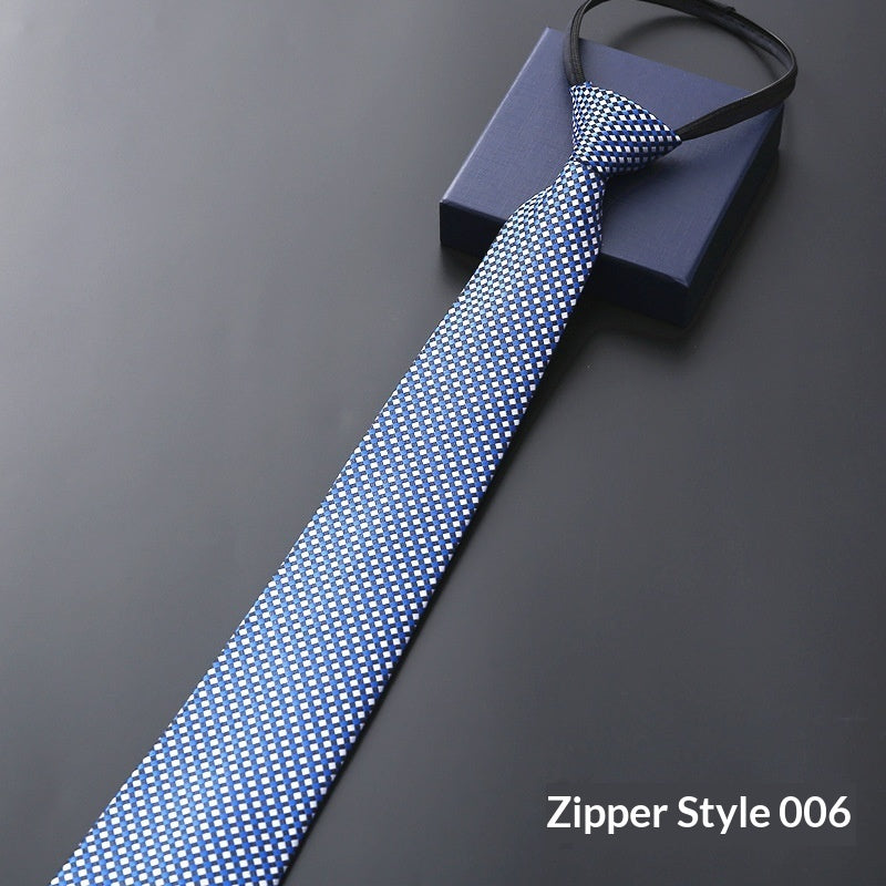 Mens Formal Zipper Tie with Blue Stripes for Business Attire - Neon North Clothing