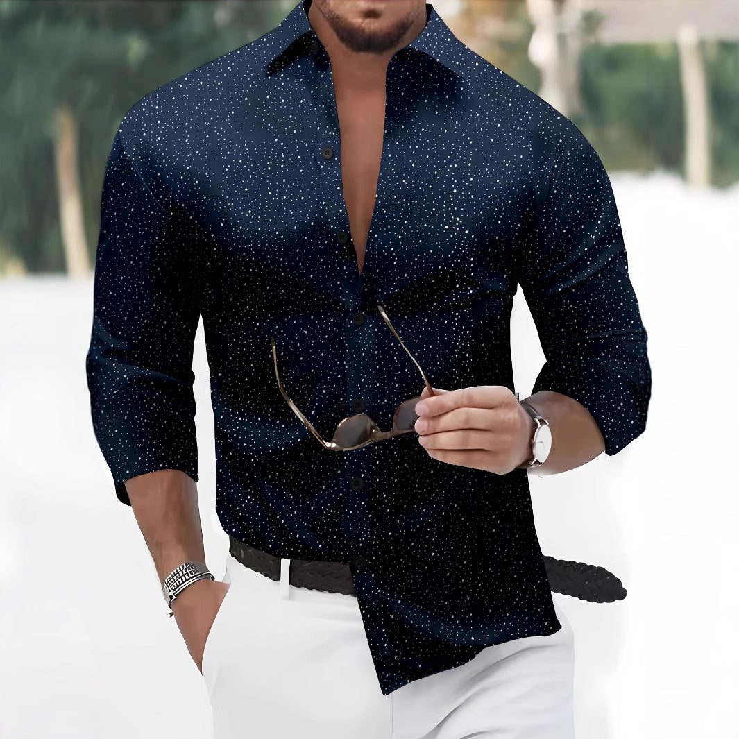 Polyester Fabric Polka Dot Long Sleeve Dress Shirt - Casual Regular Fit - Neon North Clothing