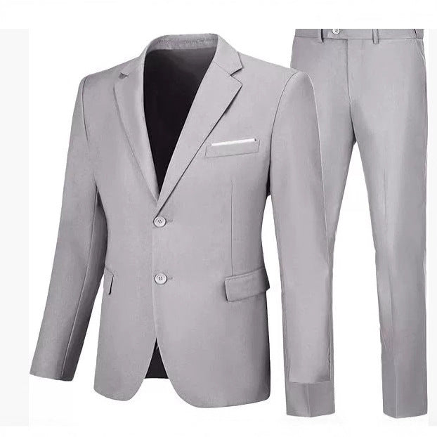 Solid Color Suit Jacket Pants Set for Men - Stylish and Versatile Outfit