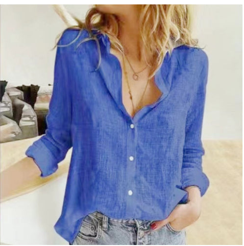 Loose Button Lapel Cardigan Top Long Sleeve Blouse