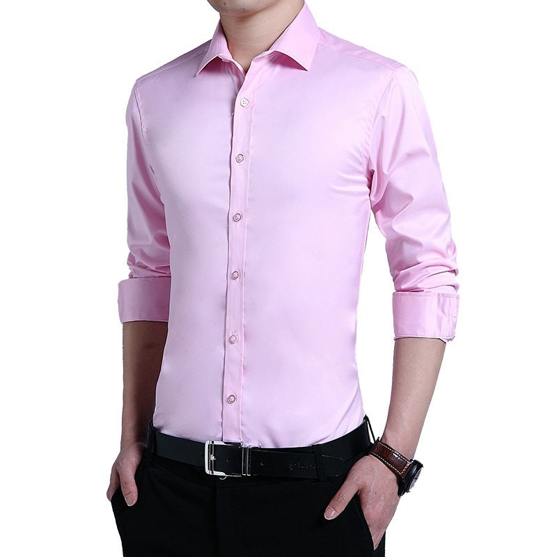Men's Slim Fit Long-Sleeve Shirt in Solid Color