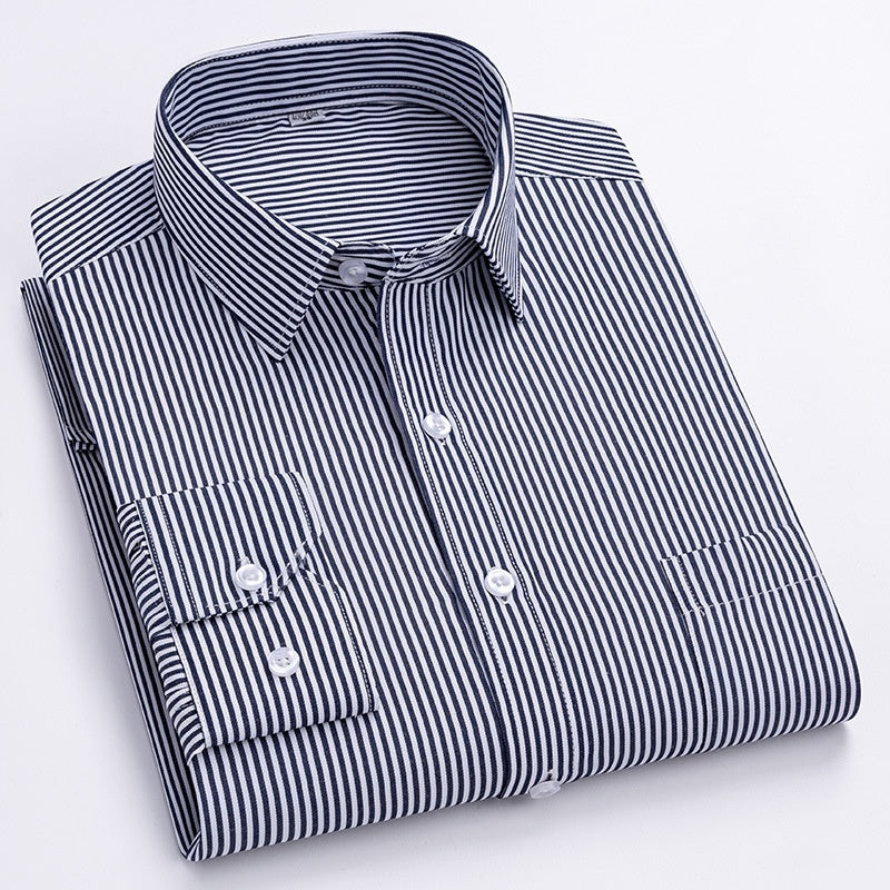 Mens Wrinkle-Free Blue-Striped Work Shirt for Effortless Style and Comfort