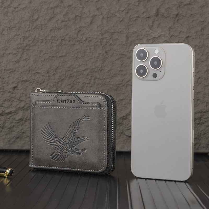 Short Retro Embossed Wallet for Men - Horizontal Design