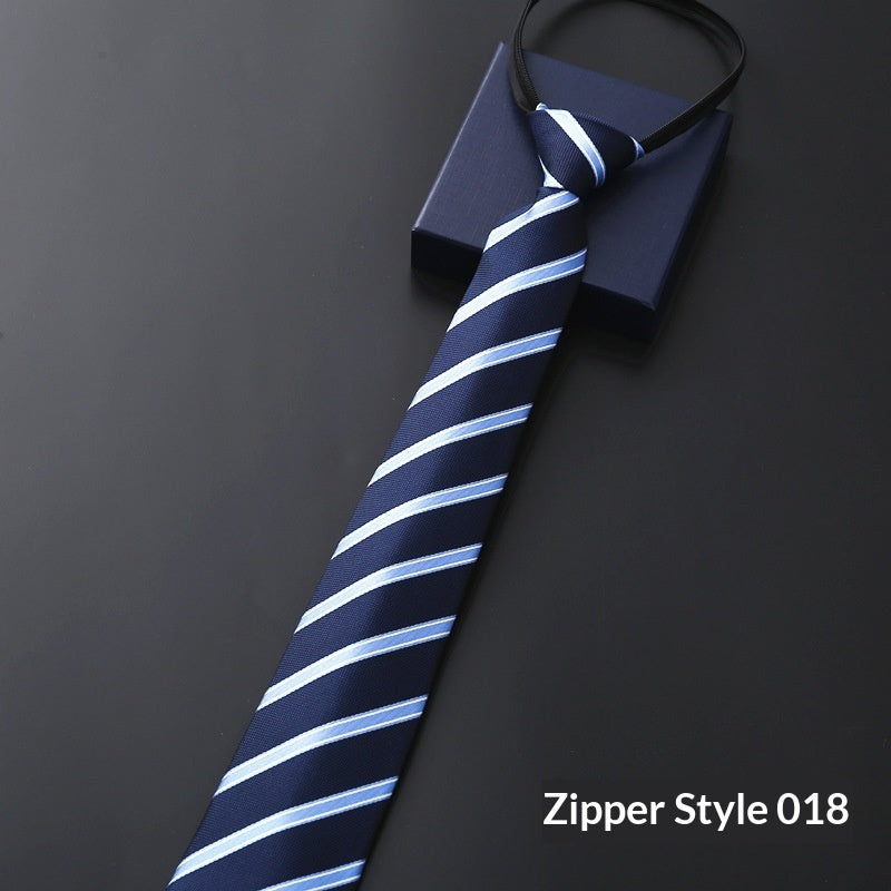 Mens Formal Zipper Tie with Blue Stripes for Business Attire - Neon North Clothing