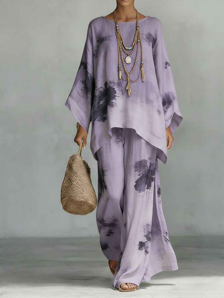 Women's Floral Print Linen Wide-Leg Set for Effortless Style