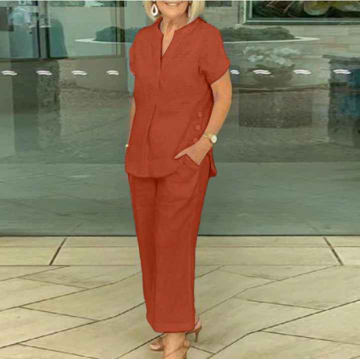 Short-sleeve Top And Pants Casual Two-piece Set
