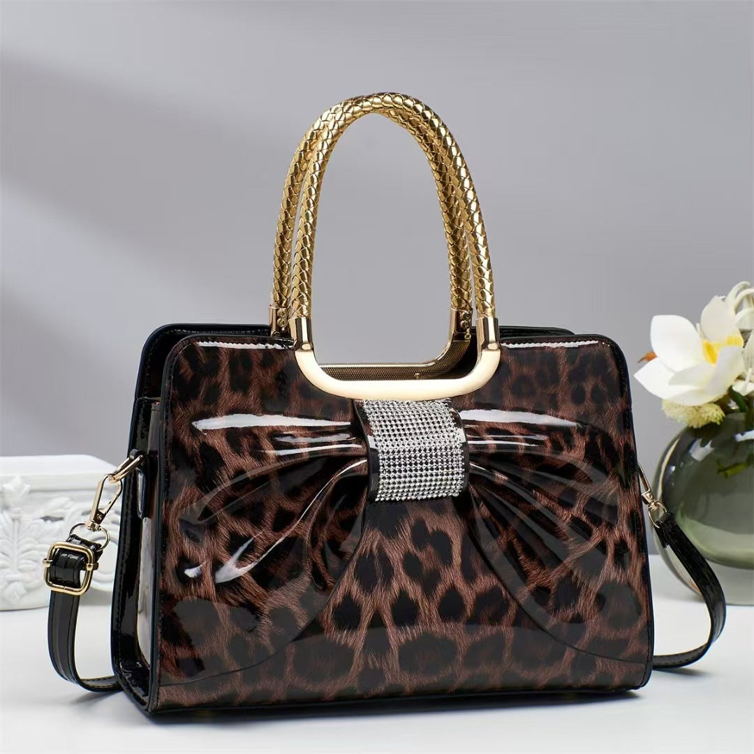 Hot-stone Embellished  Versatile Chic Leopard-print Womens Bag