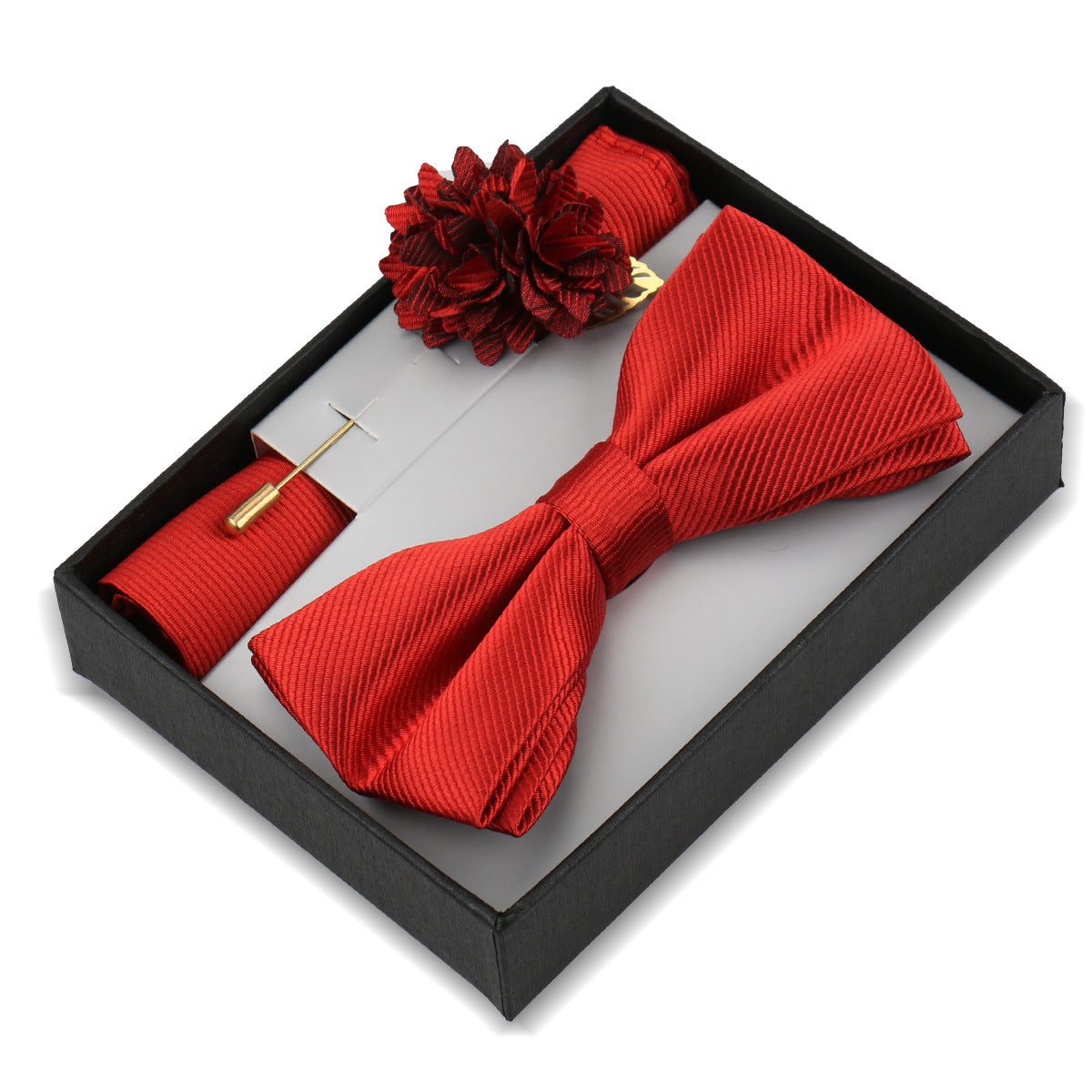 Men's Bow Tie Pocket Square Set with Brooch - Solid Color Elegance - Neon North Clothing