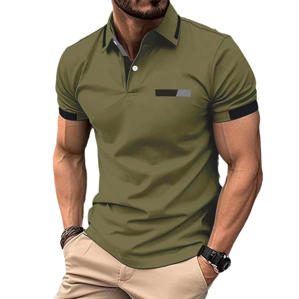 Faux Pocket Lapel Polo Shirt for Business Casual Style - Neon North Clothing